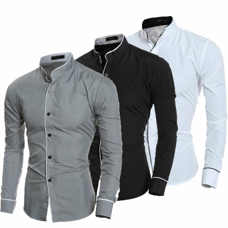Lyxig formell skjorta för män manlig ädel knapp långärmad casual slim fit kontorsklänning skjortor i solid bomull