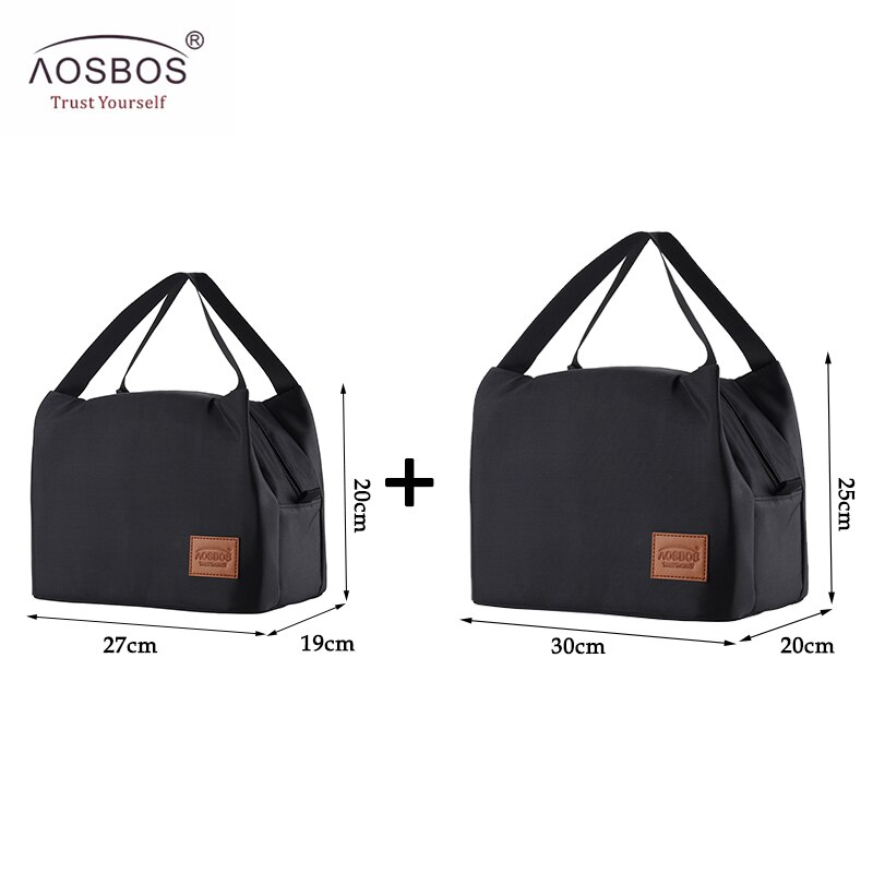 Aosbos Brand Thermal Insulated Lunch Bags Keep Food Fresh Lunch Box Bag Picnic Travel Storage for Women Kids Tote Handbag: Black set