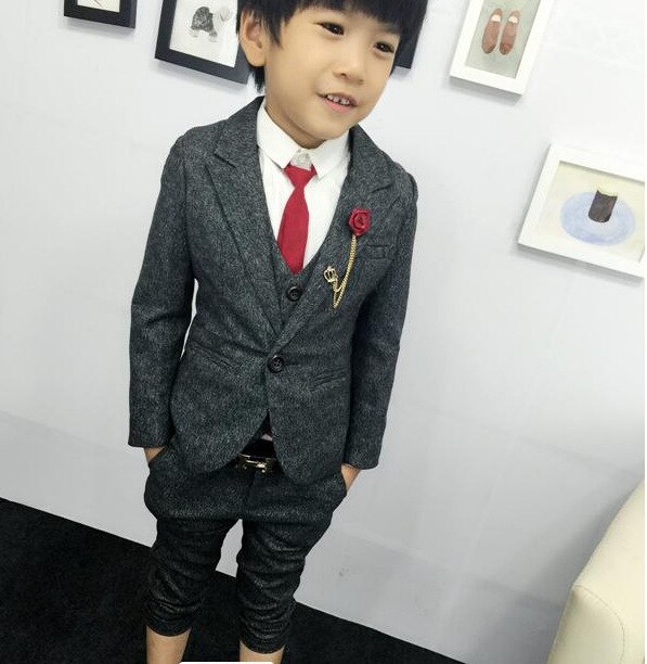Costume de mariage 3 pièces pour garçons, avec ceinture, Style anglais, gilet formel, Blazer, ensemble de vêtements de remise de diplôme pour enfants, hiver: 13T