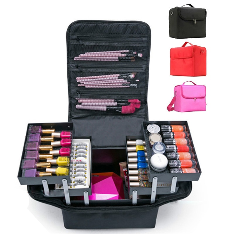 Make Up Bag Hand-Held Grote Capaciteit Multi-layer Manicure Kappers Borduurwerk Tool Kit Cosmetica Storage Case Toilettas tas