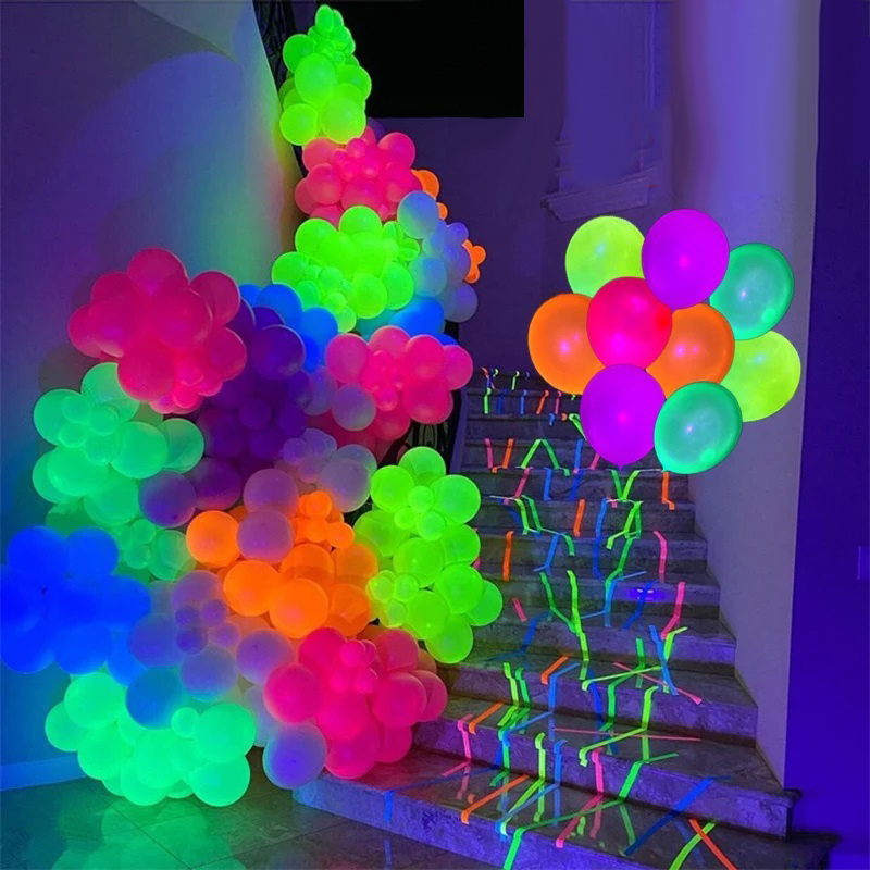 12 pièces ballons lumineux néon réutilisables lueur dans la nuit ballon néon lueur ballon de fête 6 couleurs fluorescentes décor de fête d'anniversaire enfants