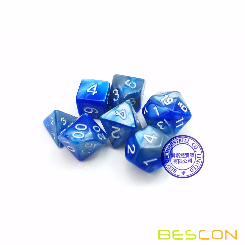 Bescon Mini Gemini Two Tone Polyhedral RPG Dice Set 10MM, Small RPG Role Playing Game Dice D4-D20 in Tube, Color of Steelblue