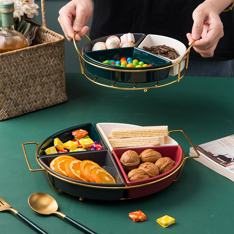 Northern European Style Ceramic Fruit Plate Color Glaze Dividing Plate Household Snack Plate Nut Plate Dry Fruit Box