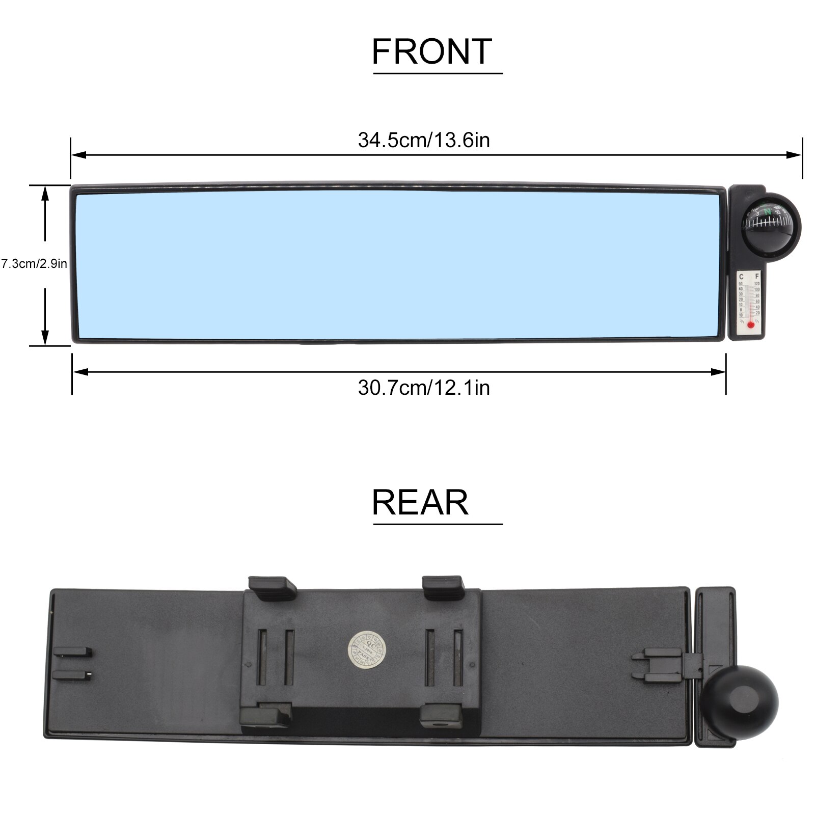 Espejo retrovisor de gran angular para coche, espejo retrovisor Interior antideslumbrante con brújula, punto ciego, enganche en espejos, asiento trasero, reloj azul para bebé y Chico