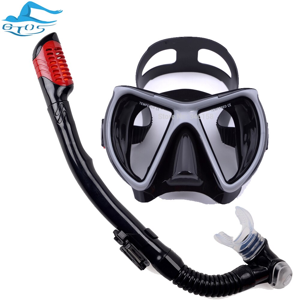 2pcs of kit Scuba Diving Facility Dive Mask Dry Snorkel Set Scuba Snorkeling Gear: M24kit2 GREY