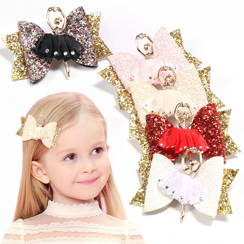 Mode Cartoon Haar Clip Prinses Glitter Haarelastiekjes met Clip Dance Party Boog Haar Clip Meisjes Haar Accessoires