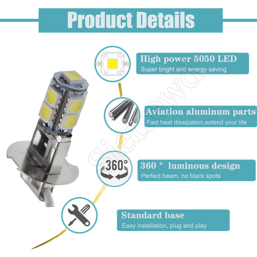 1/2 Pcs H3 LED Bulb 5050 9SMD White 6000K For Car Auto Fog DRL Driving Light Or Flashlight Torches Head Lamp PK22S 6V 6 Volt DC