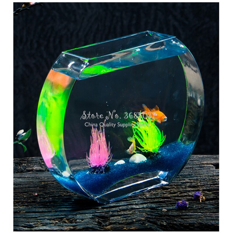 25cm Simple Round Peach Blossom Transparent Glass Fish Tank Gold Fish Tank Flat Round Mini Aquarium Fish Aquarium