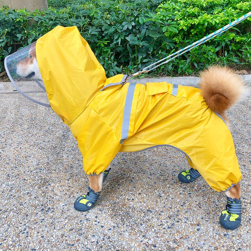 Gul hund regnfrakke fire fod vandtæt kæledyrsforsyning tøj / bichon hund schnauzer shiba inu regnfrakke alt inklusive