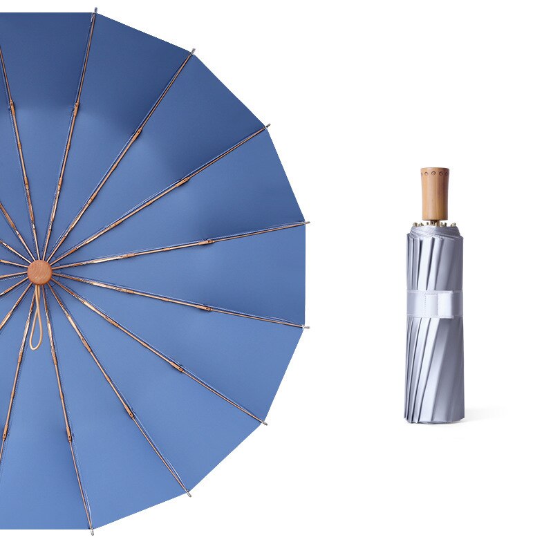 Vindtæt trefoldelig paraply kvinde mandlig 16 ben luksus store paraplyer anti-uv mænd regn kvinder 8 farve parasol: Himmelblå