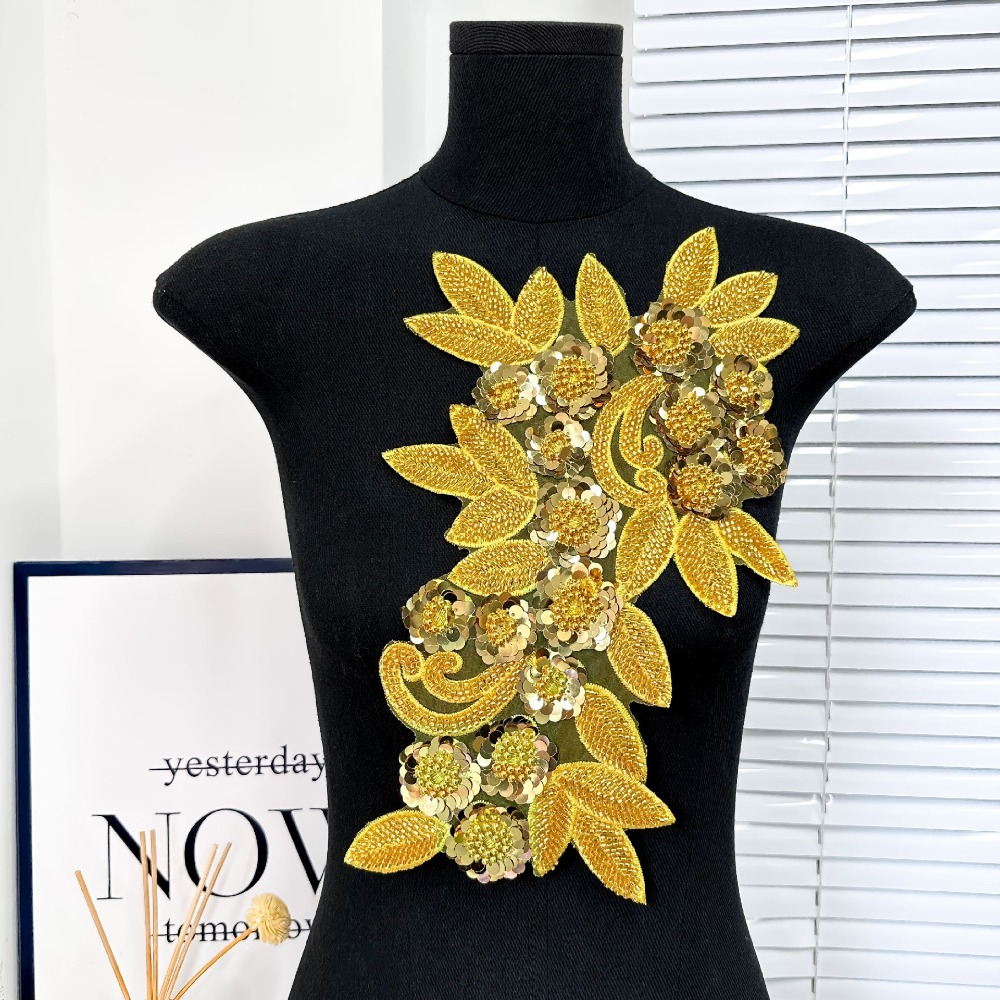 Parches bordados de flores con lentejuelas, flores tridimensionales, apliques exquisitos para ropa, parches elegantes desmontables para ropa DIY