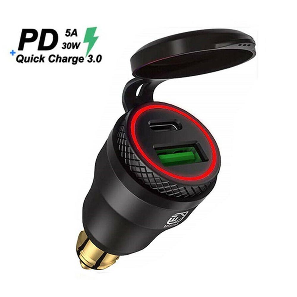Carcasa metálica de aleación de aluminio para motocicleta, Cargador USB tipo C, voltímetro de 12-24v, para BMW, motocicleta, Hella, Din, rojo y azul