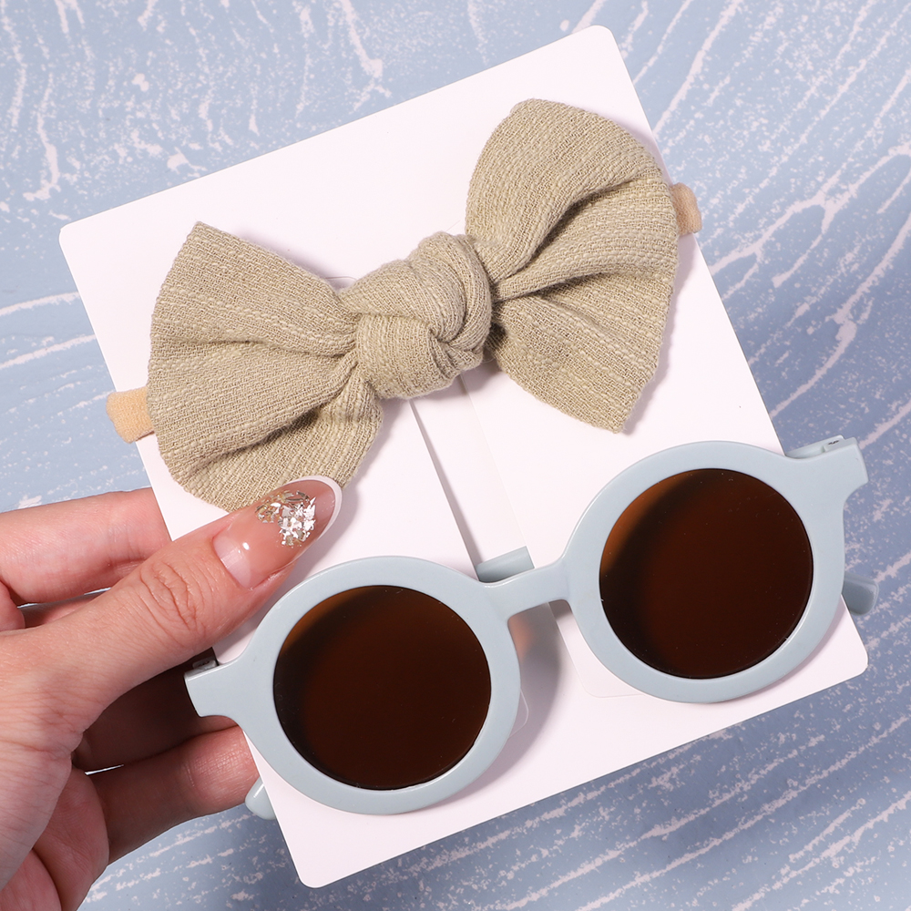 Conjunto de 2/3 uds. De lazos para bebé, diadema de dibujos animados, gafas de sol, accesorios de fotografía de playa para niñas, cintas para el pelo para niños pequeños, accesorios para el cabello para niños: Beige