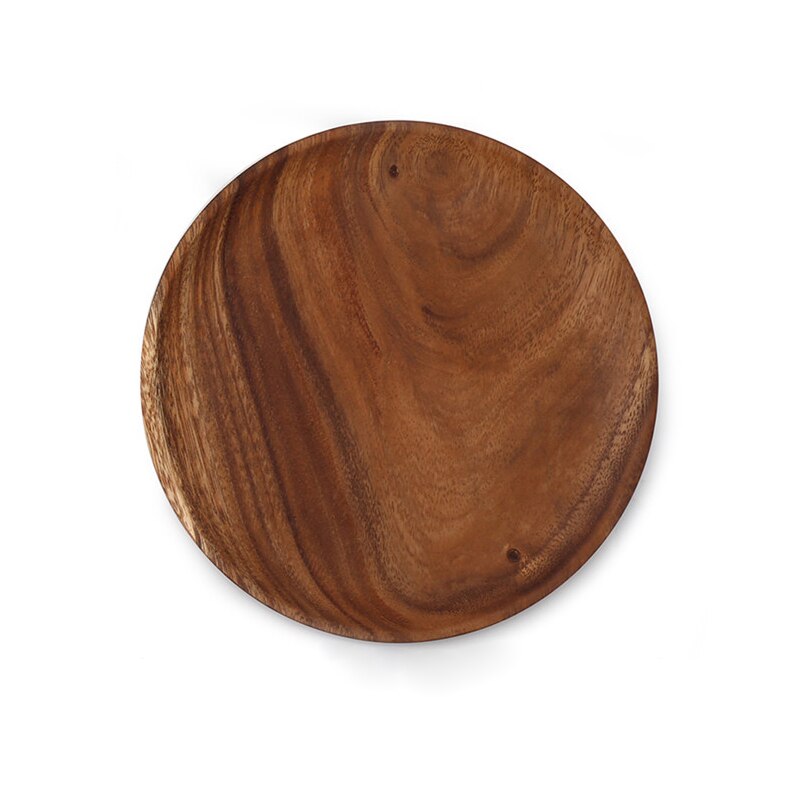 Ronde Massief Houten Plaat Hele Acacia Hout Fruit Gerechten Houten Schotel Thee Dienblad Dessert Diner Ontbijt Plaat Keuken Servies: diameter 9.75inch