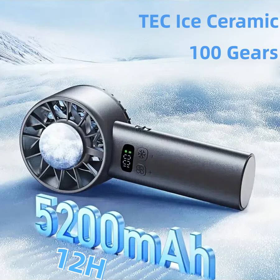 5200 mAh tragbarer Handventilator, LED-Anzeige, Halbleiterkühlung, 100 Geschwindigkeiten, wiederaufladbarer USB-Außenventilator, doppelter Eiskühler
