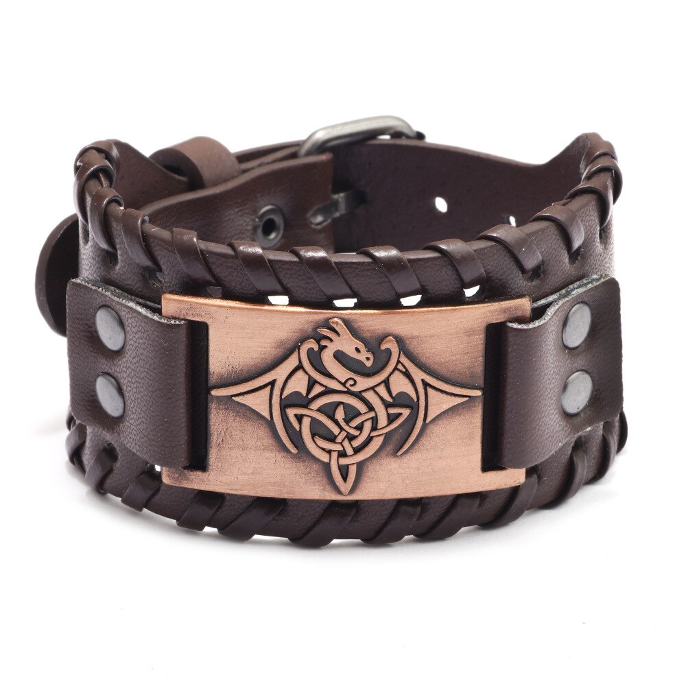 Mannen Stijl Legering Totem Charm Gevlochten Lederen Armband Brede Polsband Rijkdom Welvaart Manchet Bangle Armband Sieraden: BF053