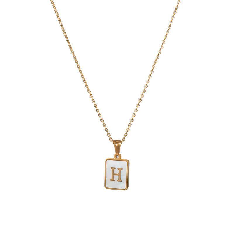 E.B.belle Collar con inicial minimalista de concha de nácar de acero inoxidable sin deslustre, collar con letras chapadas en oro para mujer