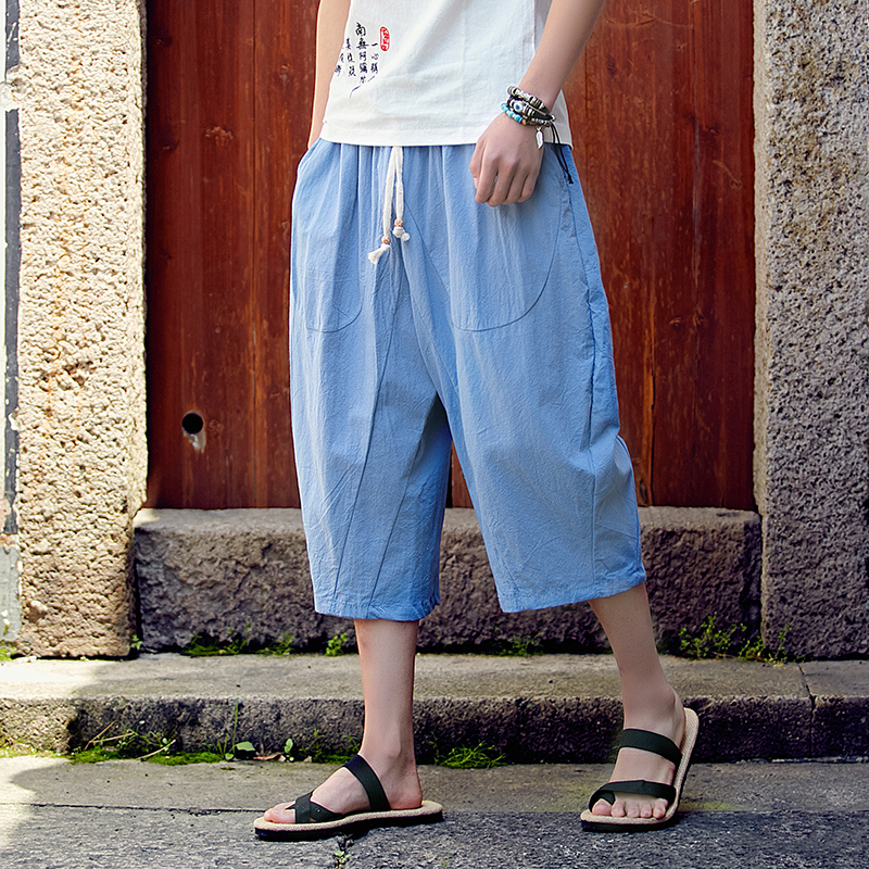 Homme pantalon hommes sarouel ample grande taille pantalon jambe Large Style chinois lin pantalons décontractés ample