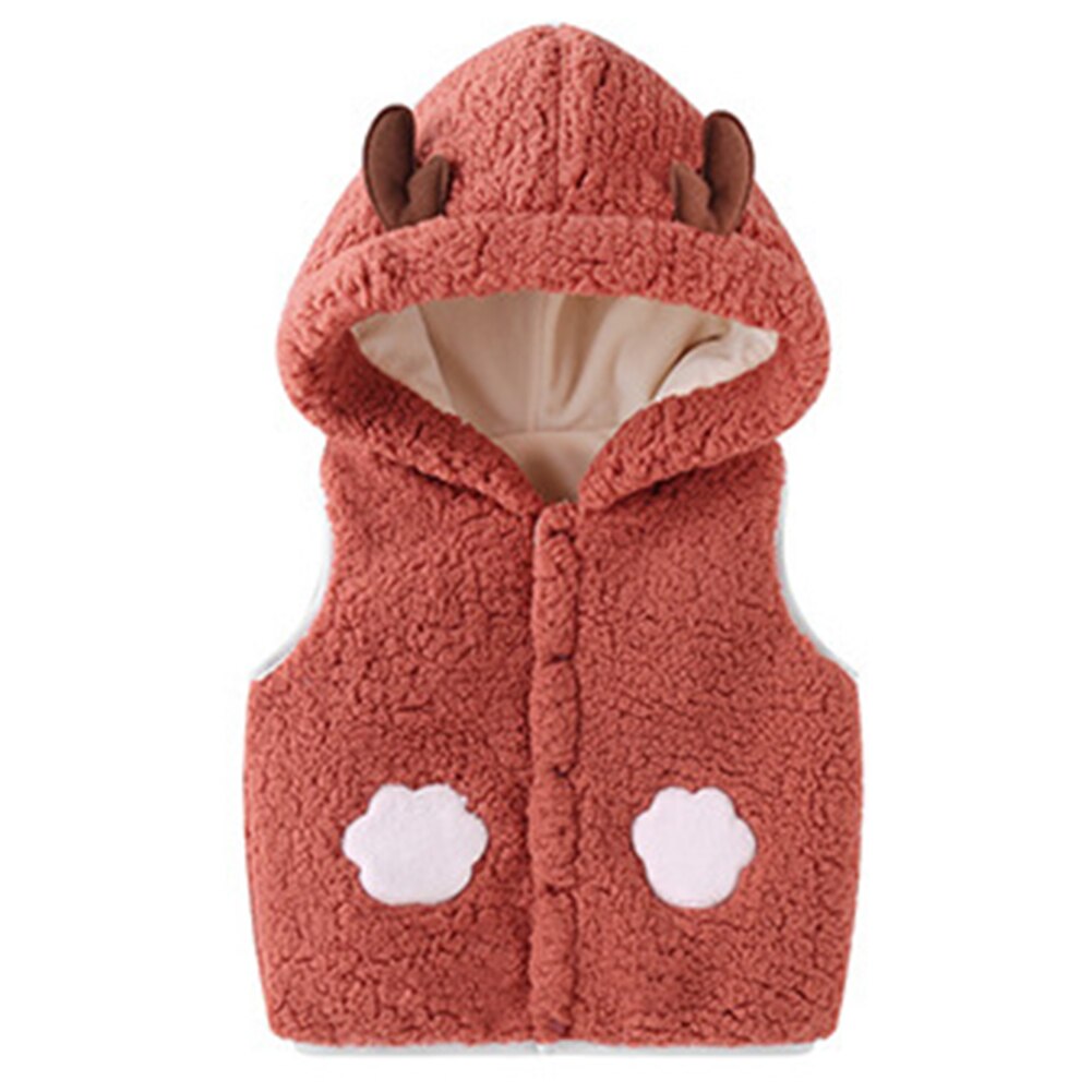 Leuke Warm Hooded Uitloper Mouwloze Knop Zachte Baby Vest Herfst Winter Comfortabele Meisjes Jongens Baby Peuter Mode: Rood / 90cm