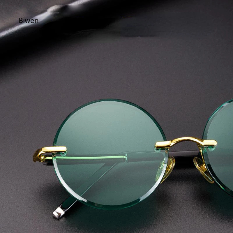 Gafas de sol de piedra de cristal verde para hombre, gafas de sol redondas sin montura a la , lentes minerales para mujer, gafas de sol de Retro para hombre
