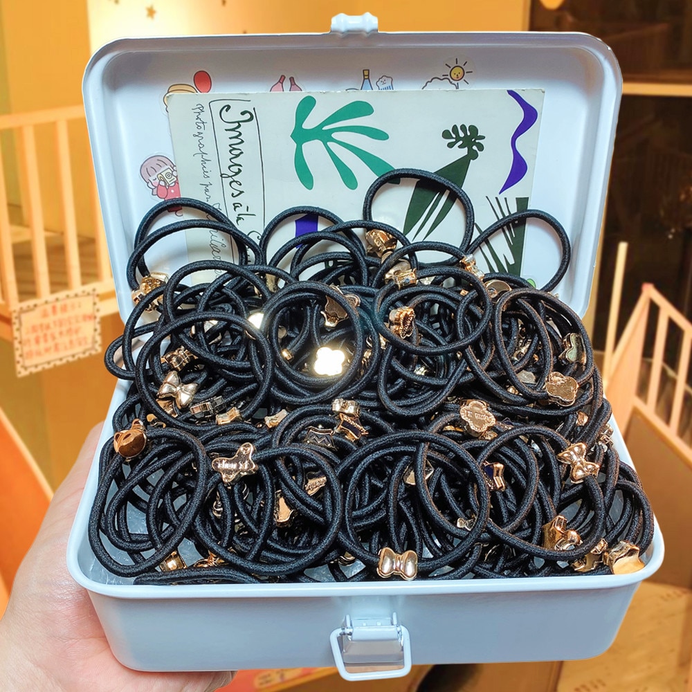 Lote de 10/20 unidades de cintas para el pelo de Metal negro Retro, banda de goma elástica, soporte para Coleta, diademas para el cabello accesorios Vintage