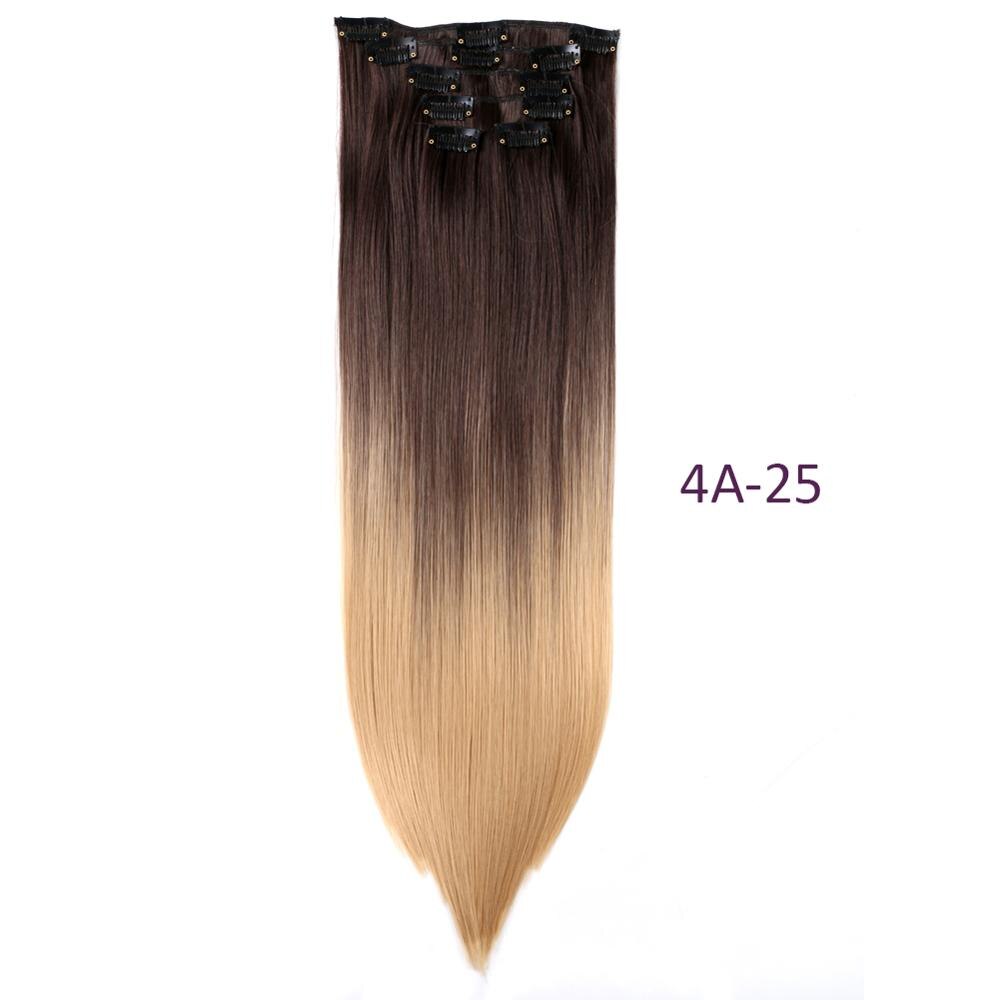 9 väriä 12 klipsiä 22 " pitkät suorat synteettiset hiustenpidennykset klipsit korkean lämpötilan kuidusta musta ruskea hiuslisäke: 4a-25