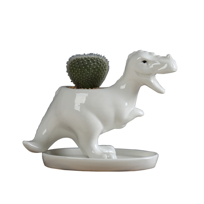 Śliczne dinozaur doniczka na sukulenty garnek z drenażu tacy ceramiczne kaktus pojemnik na kwiaty zwierząt bonsai uchwyt na rośliny doniczkowe: W