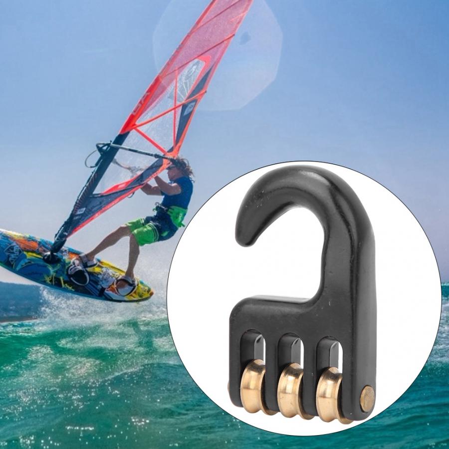 Universal Windsurf Rigging Pulley Hook 3 Roll Wheel Aluminium Alloy Black Surf Sail Pulley Hook Hardware Windsurfing Accessories