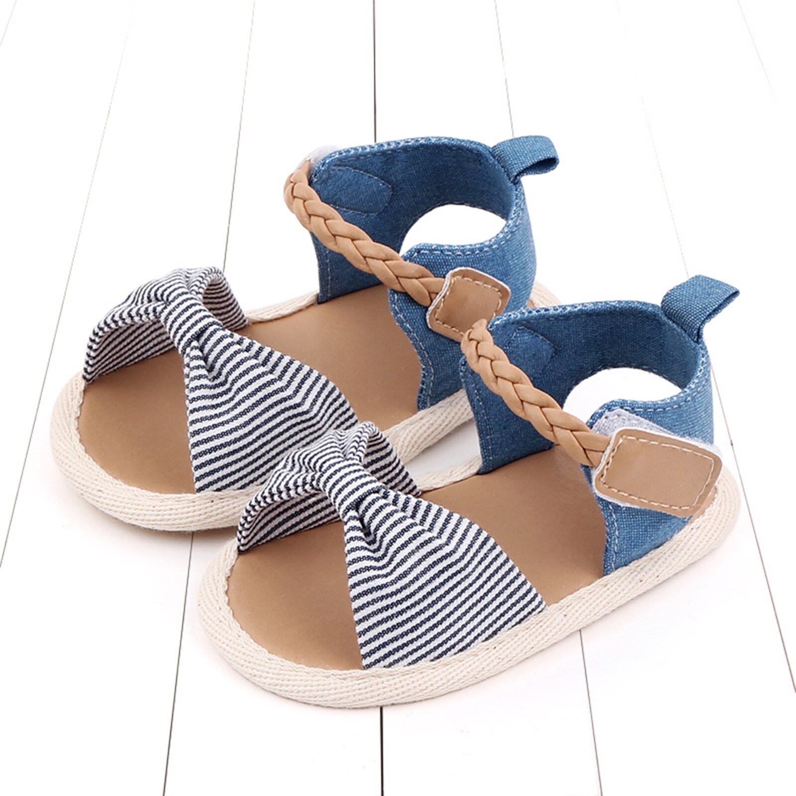 Mode Pasgeboren Baby Baby Meisjes Prinses Schoenen Strik Peuter Zomer Sandalen Strand Schoenen Gestreepte Antislip Schoenen 0-18M