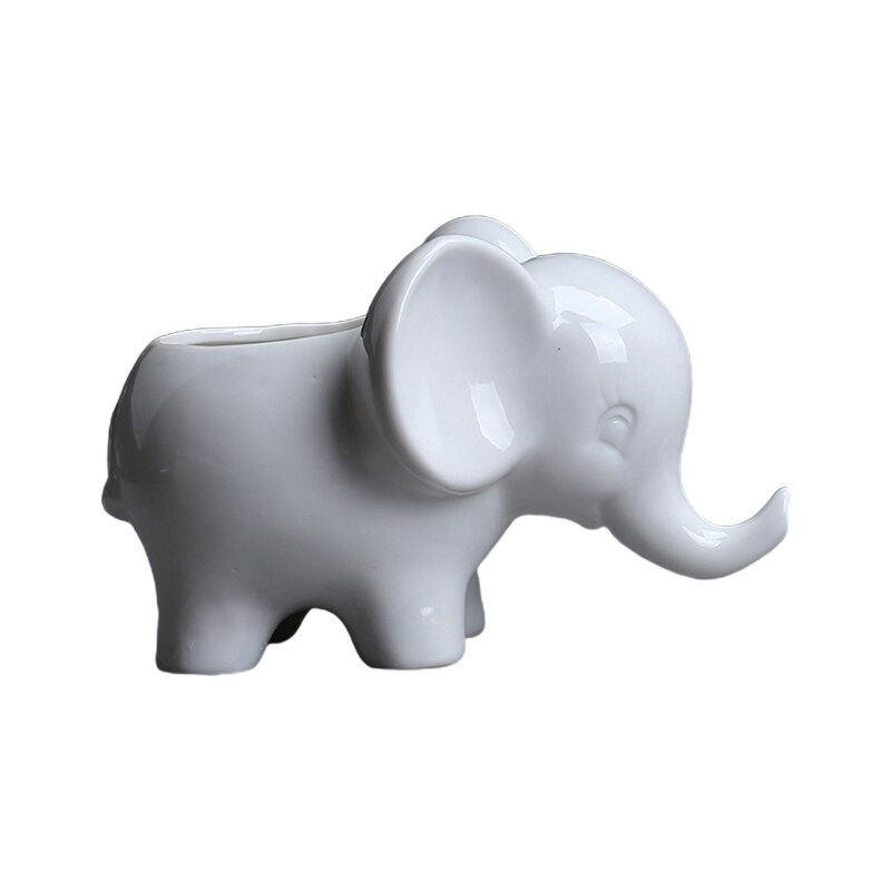 Pot de fleurs en céramique, Animal de dessin animé éléphant Succulent bonsaï, jardinière pour jardin intérieur et extérieur, de cour, directe: White / S
