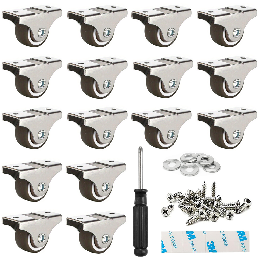 Small Furniture Caster Wheels Low Profile Soft Rubber Wheel Rolling Castor Wheels Mini Rigid Silent Caster Wheel for Cart Drawer: 1.7 Inch / WHITE