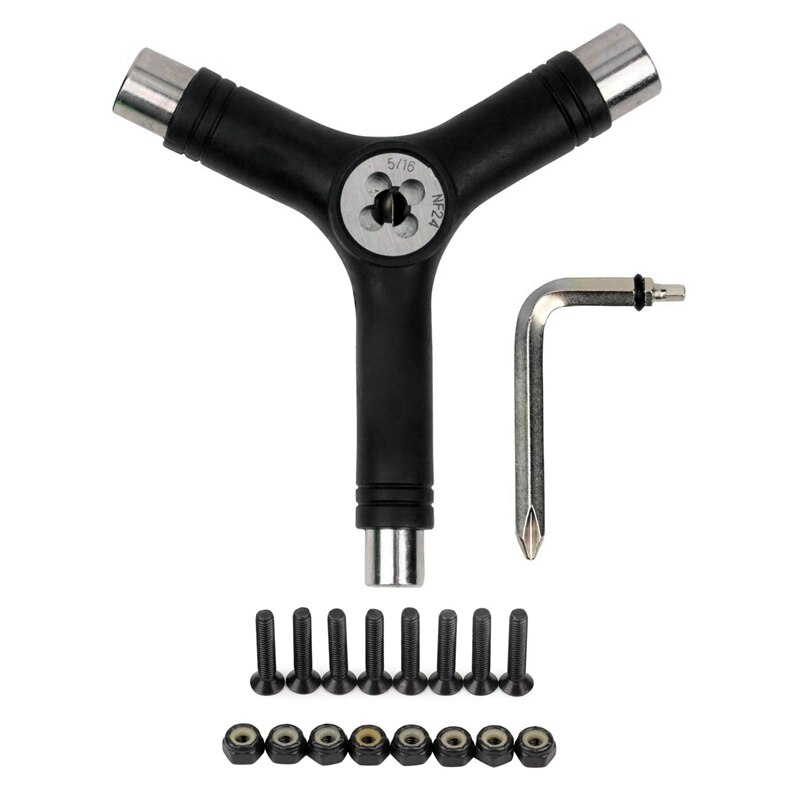 Multi-Function Skateboard Tool Y-Type Alle Key and L-Type Phillips Head Wrench Screwdriver and 8 Pcs Mounting Hardware: Default Title