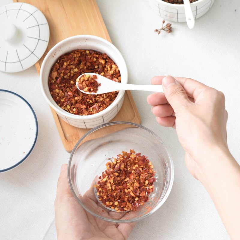 De cerámica Set de tarros de condimento botella de Salt Shaker utensilios para el hogar estilo japonés especia tanque accesorios de herramientas de cocina con asiento de almacenaje