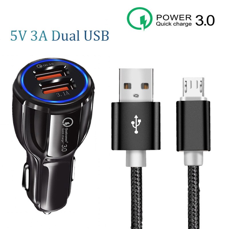 Usb Autolader Qc 3.0 Led Charger Micro Usb Charge Cable Voor Samsung S7 S6 Rand J3 J5 J7 j4 J6 + A6 A7 A8 Usb Charger