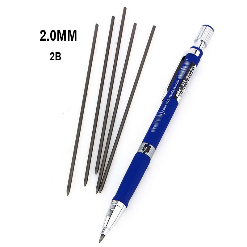 Automatic Mechanical Pencil 2.0mm Thick Writing Point Pencil Drawing Painting Black Refills School Office Stationery