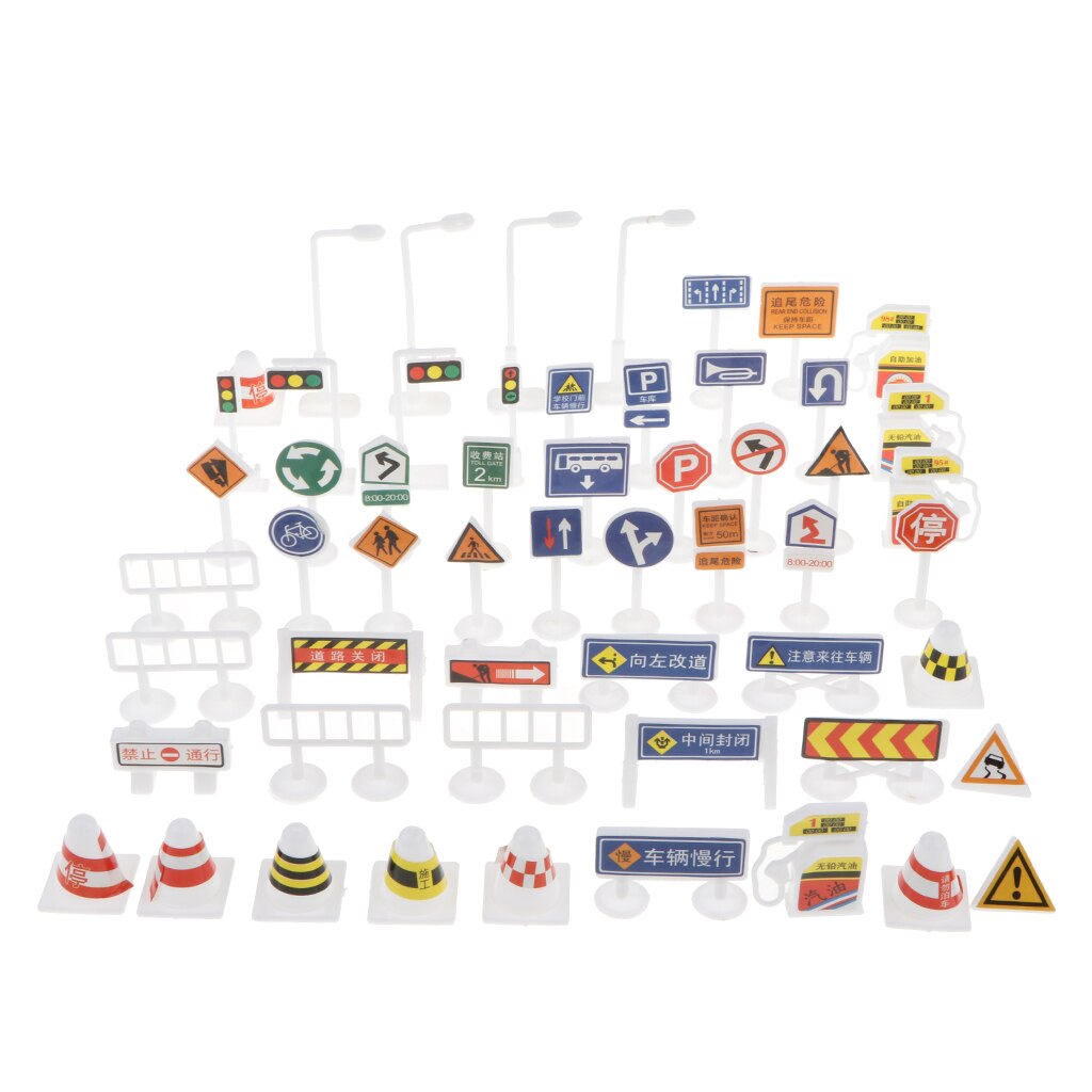 56 Pieces Street Signs Playset - Traffic Signs Figure Model for Children Pretend Play Game Car Vehicle Toy