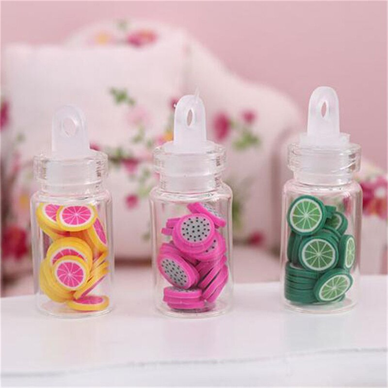 Mini Fruit Slices Glass Bottle Storage Jar Wooden Lid Toy Doll Accessories 1:12 Dollhouse Miniature