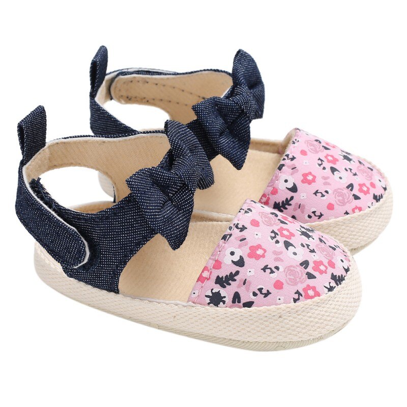 Newborn Baby Shoes Printed Sandals for Girls Summer Print Bows Baby Girls Sandals Cotton Printed Beach Sandals Princess Shoes: A / 7-12 Months