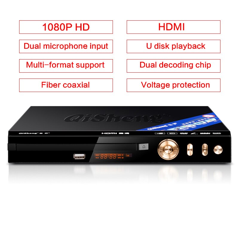 Domowy odtwarzacz DVD 1080P TV odtwarzacz HD DVP-808 światłowód koncentryczny dekodowanie wieloformatowe podwójny mikrofon interfejs odtwarzacz EVD
