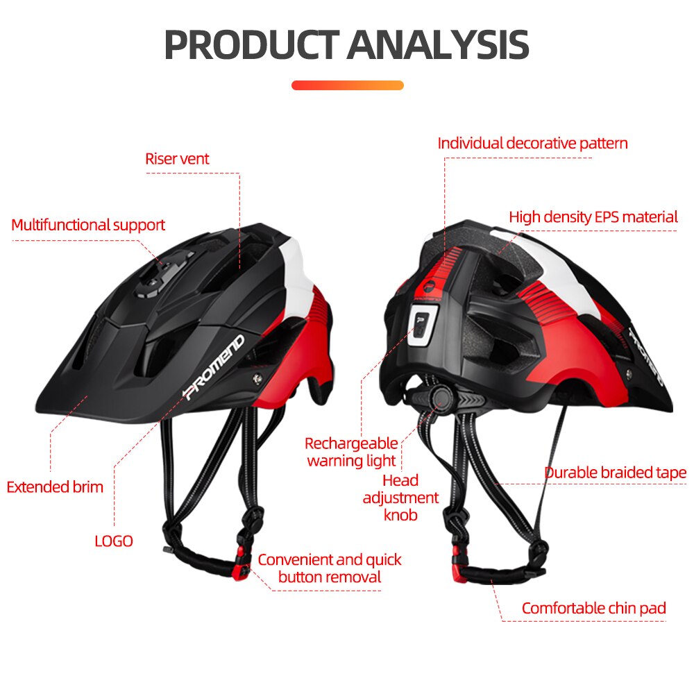 PROMEND – casque de vélo de descente, lumières LED, gopro, support de caméra, pour cyclisme sur route, Sport de plein air, équitation, pour hommes