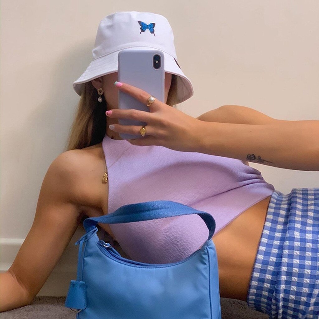 Vrouwen Vlinder Borduren Effen Emmer Hoed Unisex Bob Caps Hip Hop Gorros Mannen Vrouwen Zonnehoed Mode Vissen Hoed шапка