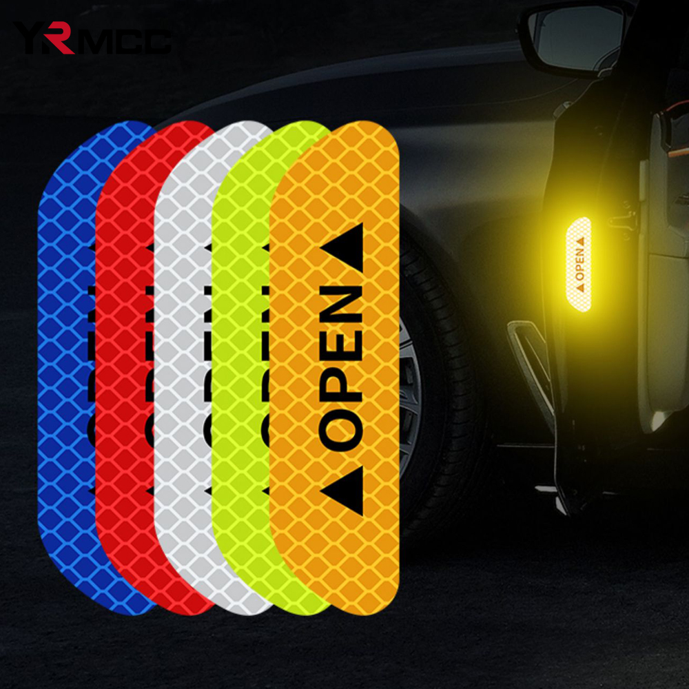 4 STUKS Reflecterende Auto Sticker Auto Deur Veiligheid Opening Waarschuwing Reflector Tape Decal Exterieur Reflector Sticker voor Auto Accessoires