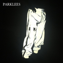 Parklees heren reflecterende cargo broek met patchwork zakken, mesh broek met zijrits, heren outdoor sport nachtzicht joggingbroek