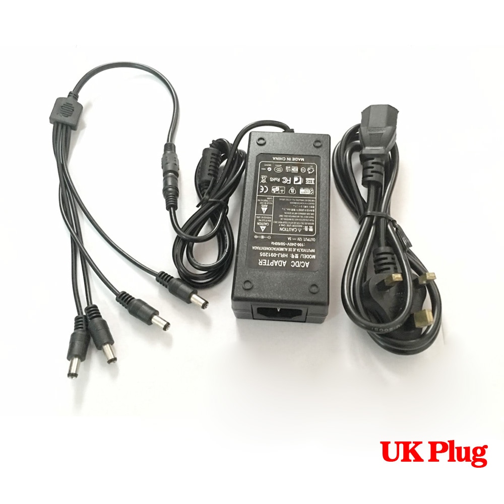 HKIXDISTE, 12V, 5A, 1to, 4 puertos, divisor de enchufe, cámara CCTV por cable, adaptador de CA, Caja De Alimentación para cámara de seguridad CCTV