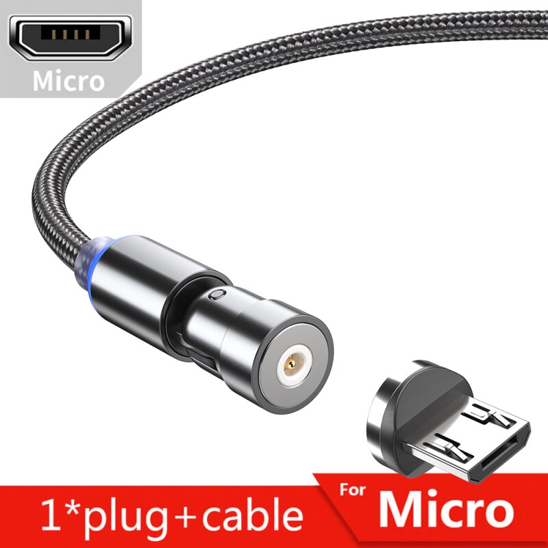 1Pcs Magnetische Kabel 540 Graden Draaien Micro Usb Kabel Type C Usb C Kabel Voor Iphone Samsung Snelle Opladen magneet Telefoon Oplader: 1m micro black