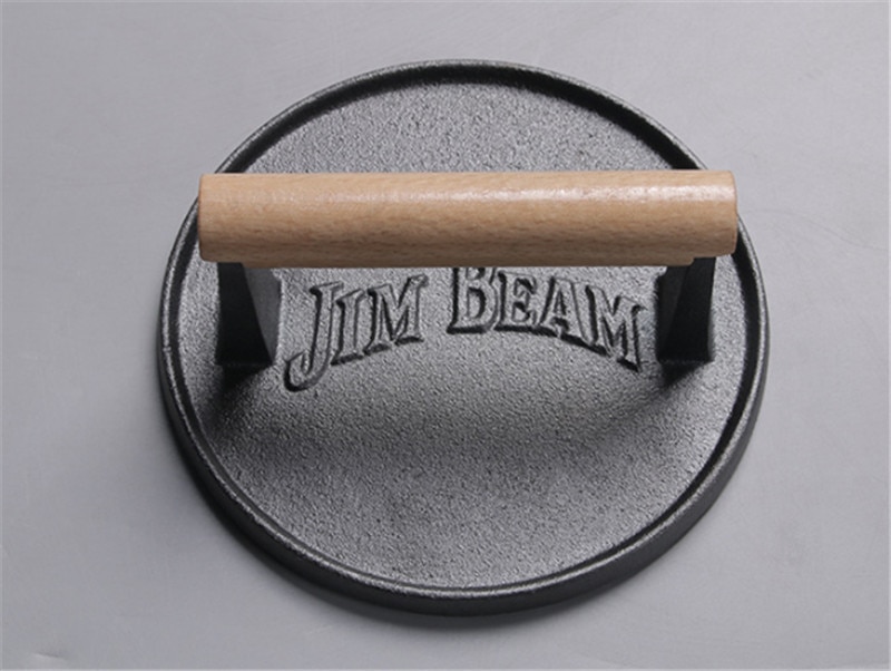 Round big BBQ tool Cast iron Wooden Handle Steak Plate Meat Press Grill Fried meat squid Fried steak barbecue pressure plate