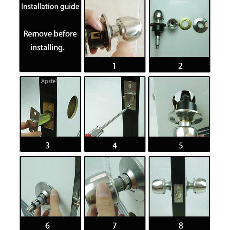 Round Door Handle Door Knobs Lock Stainless Steel Entrance Passage Door Lock with Key for Bedroom Living Room Bathroom