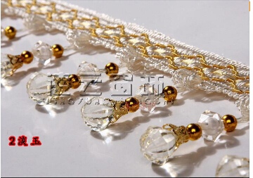 12 meter / masse 7.5cm bredde kvast frynser trim græskar krystal beaded bånd til syning af gardin tilbehør blonder dekoration  nl962: Beige