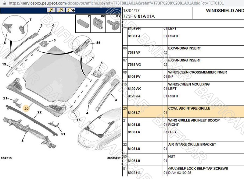 Baificar Brand Genuine Front Cowl Air Intake Grille Windshield Wiper Rain Catcher 8103L7 For Peugeot 308 408