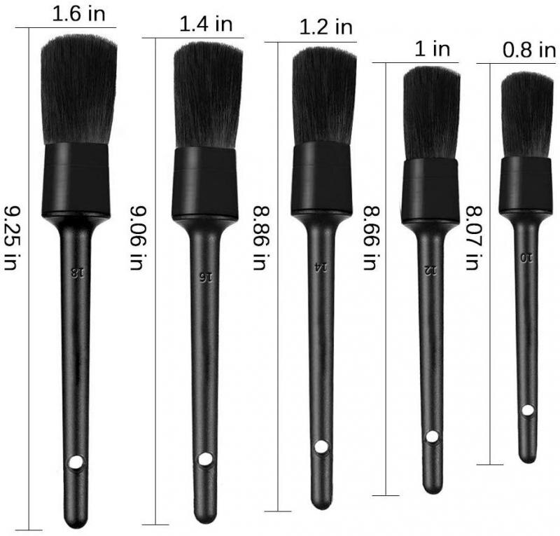 5Pcs Natural Boar Hair Detail Brush Set Automotive Detailing For Car Cleaning Car Wash & Maintenance Car Clean Brush